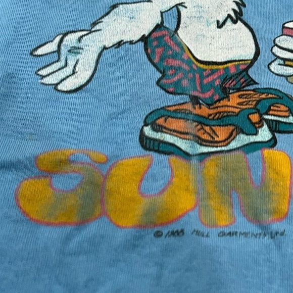 Vintage Sun Suds and Surf Duck Cartoon Surfing 1980s Tee Tank Top Shirt - Picture 7 of 9